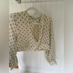 Super cropped deep keyhole Zara floral shirt